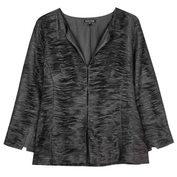 Eileen Fisher Ripple Bindu Silk Jacket Size M NWT Graphite Gray 3/4 Sleeve New - Picture 1 of 12
